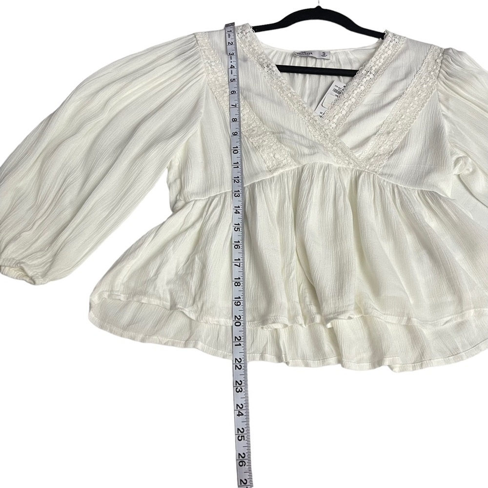 NWT! Hollister White V-neck Long Sleeve Peasant Top Size S - Picture 7 of 10